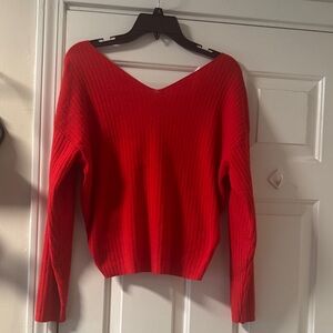 Women's Red V-Neck Sweater